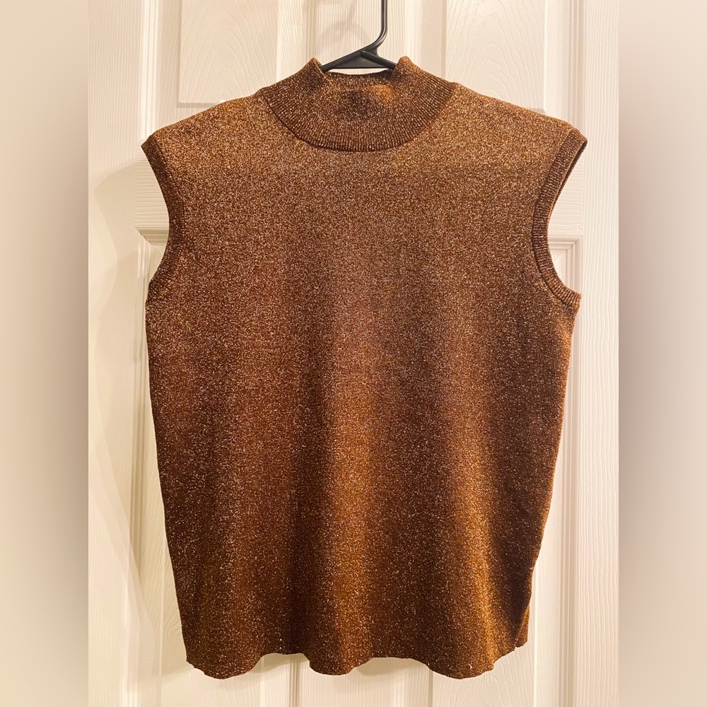Coldwater Creek metallic copper knit top Sz M.